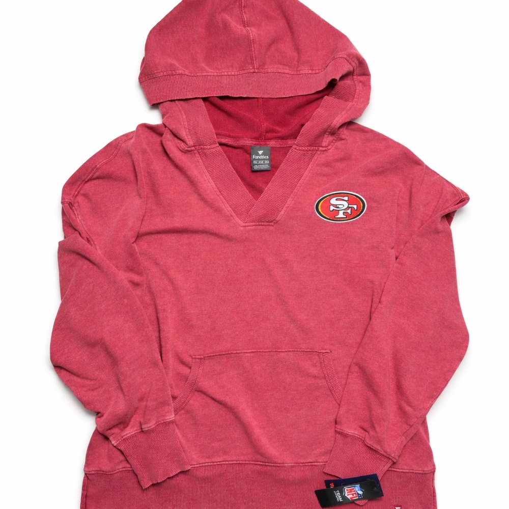 NWT SF 49ers Fanatics Women’s Hoodie 2XL Oversized Washed Red NFL V-Neck - Picture 3 of 11